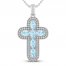 Aquamarine & White Lab-Created Sapphire Cross Necklace Sterling Silver 18"