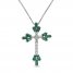 Lab-Created Emerald & White Lab-Created Sapphire Cross Necklace Sterling Silver 18"