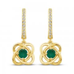 Center of Me Emerald & Diamond Dangle Earrings 1/10 ct tw 10K Yellow Gold