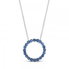 Blue Sapphire Circle Necklace Sterling Silver 18"