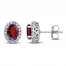 Garnet & White Lab-Created Stud Earrings Sterling Silver