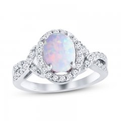 Lab-Created Opal Ring Lab-Created Sapphires Sterling Silver