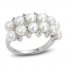 Cultured Pearl & White Lab-Created Sapphire Ring Sterling Silver