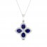 Blue Sapphire Flower Necklace 1/6 ct tw Diamonds 10K White Gold 18"