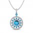 Blue Topaz & White Lab-Created Sapphire Medallion Necklace Sterling Silver 18"