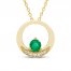 Emerald & Diamond Circle Necklace Round-Cut 10K Yellow Gold 18"