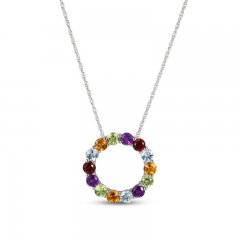 Multi-Gemstone Circle Necklace Sterling Silver 18"