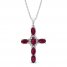 Lab-Created Ruby & White Lab-Created Sapphire Cross Necklace Sterling Silver 18"