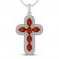 Garnet & White Lab-Created Sapphire Cross Necklace Sterling Silver 18"