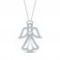 Diamond Angel & Heart Necklace 1/5 ct tw Round-Cut 10K White Gold 18"