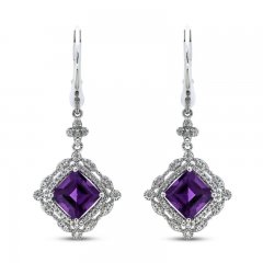 Amethyst & White Lab-Created Sapphire Earrings Sterling Silver