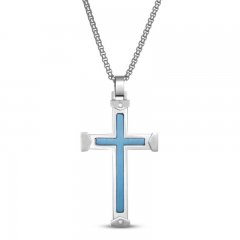 Men's Cross Necklace Diamond Accents Stainless Steel 24"