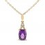 Amethyst & Diamond Necklace 1/20 ct tw Cushion/Round-Cut 10K Yellow Gold 18"