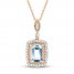 Aquamarine & White Lab-Created Sapphire Necklace 10K Rose Gold 18"