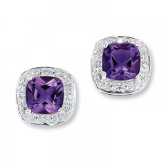 Amethyst Earrings Diamond Accents Sterling Silver