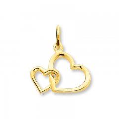 Double Heart Charm 14K Yellow Gold