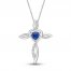 Blue & White Lab-Created Sapphire Cross Necklace Sterling Silver 18"