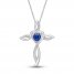 Blue & White Lab-Created Sapphire Cross Necklace Sterling Silver 18"