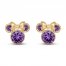 Children's Minnie Mouse Purple Cubic Zirconia Stud Earrings 14K Yellow Gold