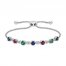Lab-Created Ruby, Lab-Created Emerald, Blue & White Lab-Created Sapphire Bolo Bracelet Sterling Silver 7.5"